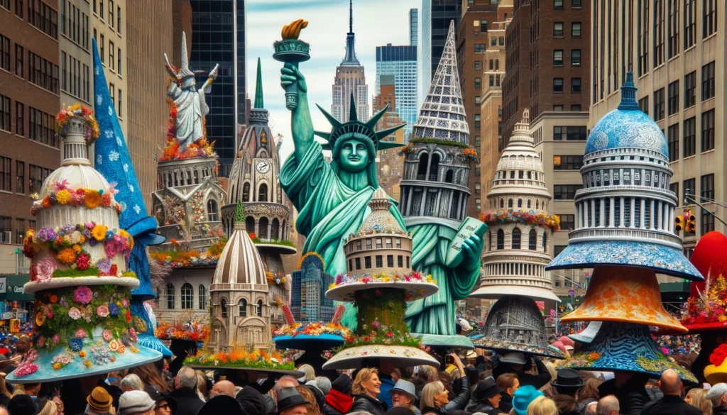Captivating AI scene from NYC Easter Parade with extraordinary hats